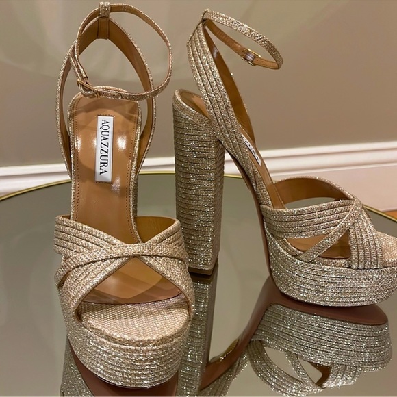 Aquazzura Sundance 140 Glitter platform heeled sandals size 38 - Picture 5 of 17